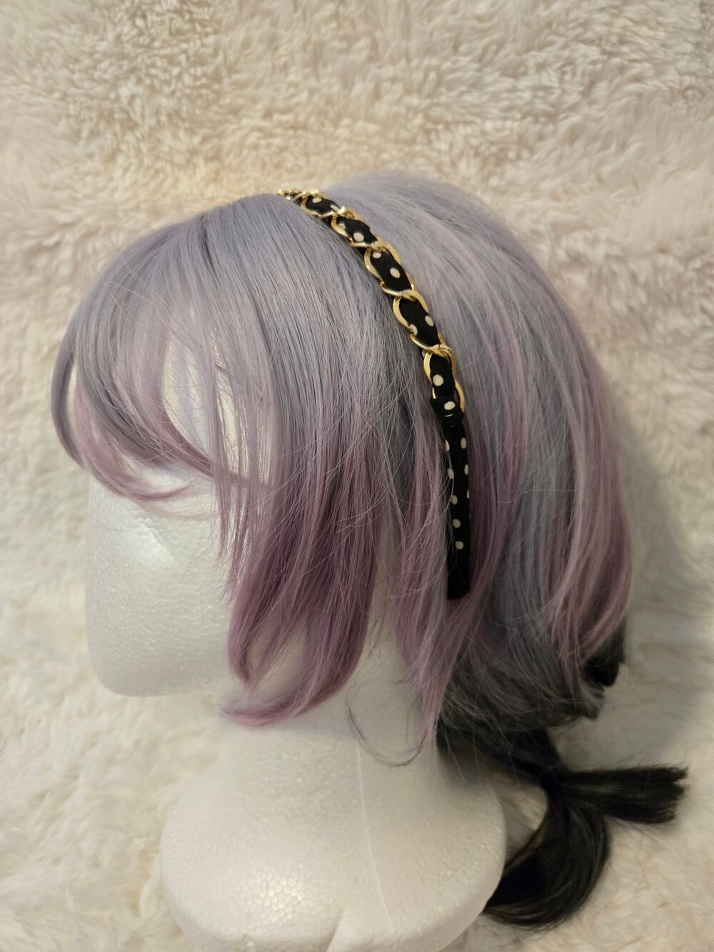 Vintage Y2K Gold Chain Black and White Polka Dot Headband